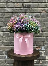 Цветочная композиция из Гипсофила и Розы в шляпной коробке в Курьяново