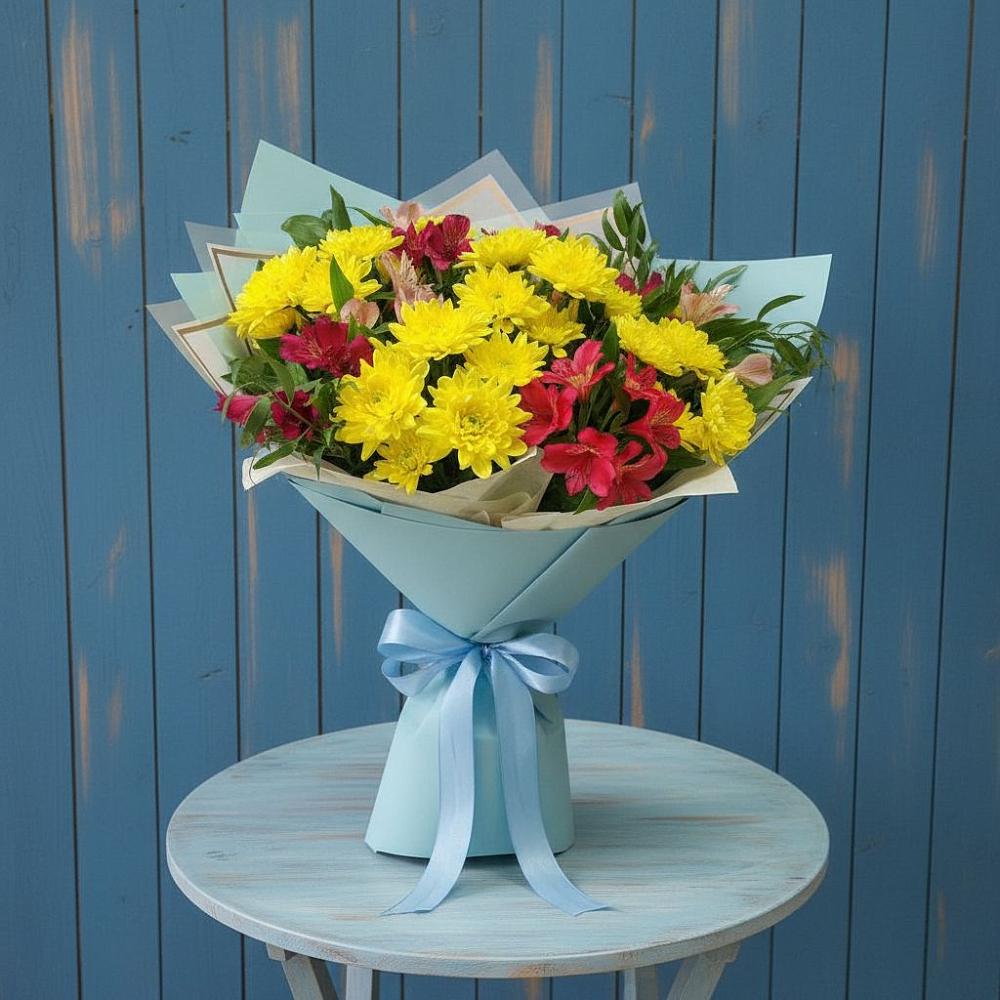 Букет цветов из: Альстромерии и Хризантемы в Курьяново