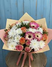 Букет цветов из:  Розы, Герберы и Хризантемы в Курьяново
