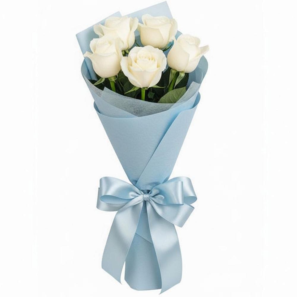 Букет 5 Белых роз Проуд в Курьяново