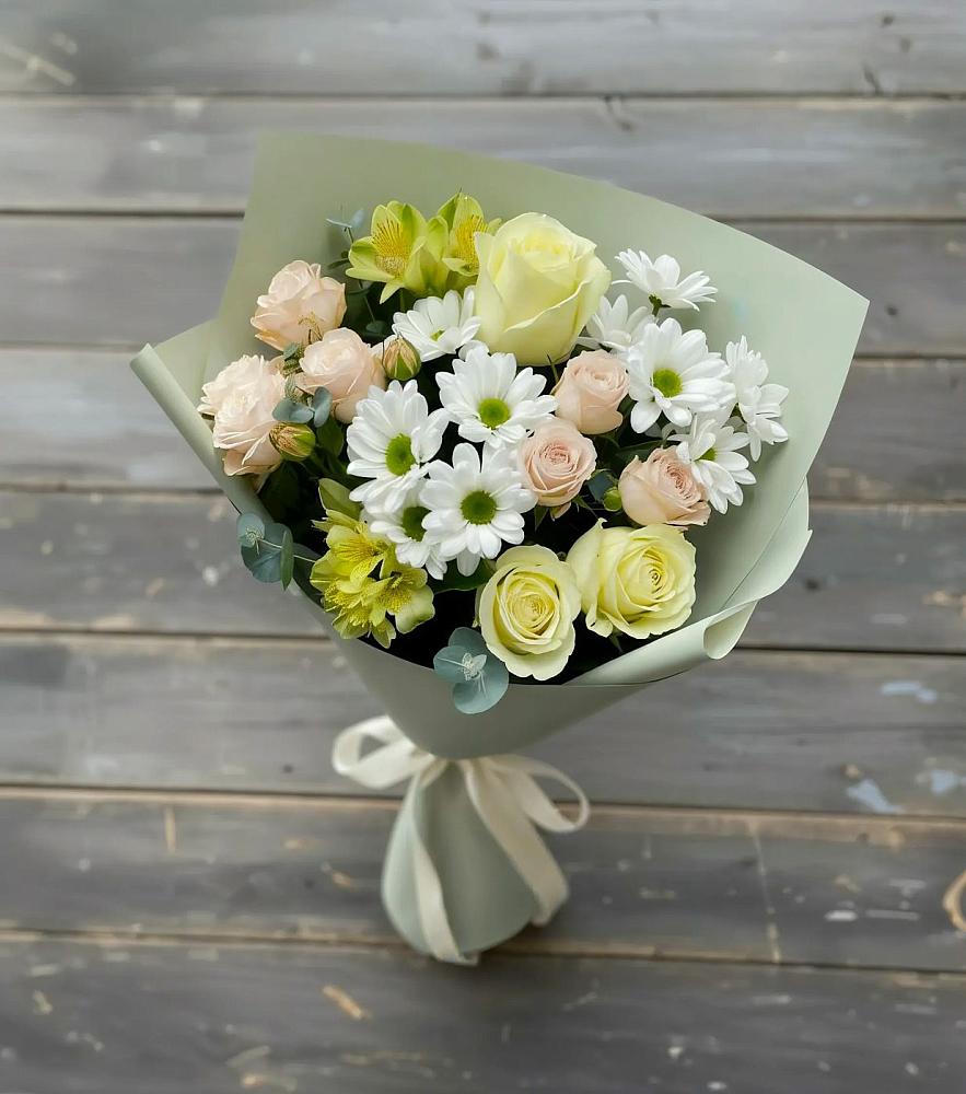 Букет цветов из: Альстромерии, Розы и Хризантемы в Курьяново