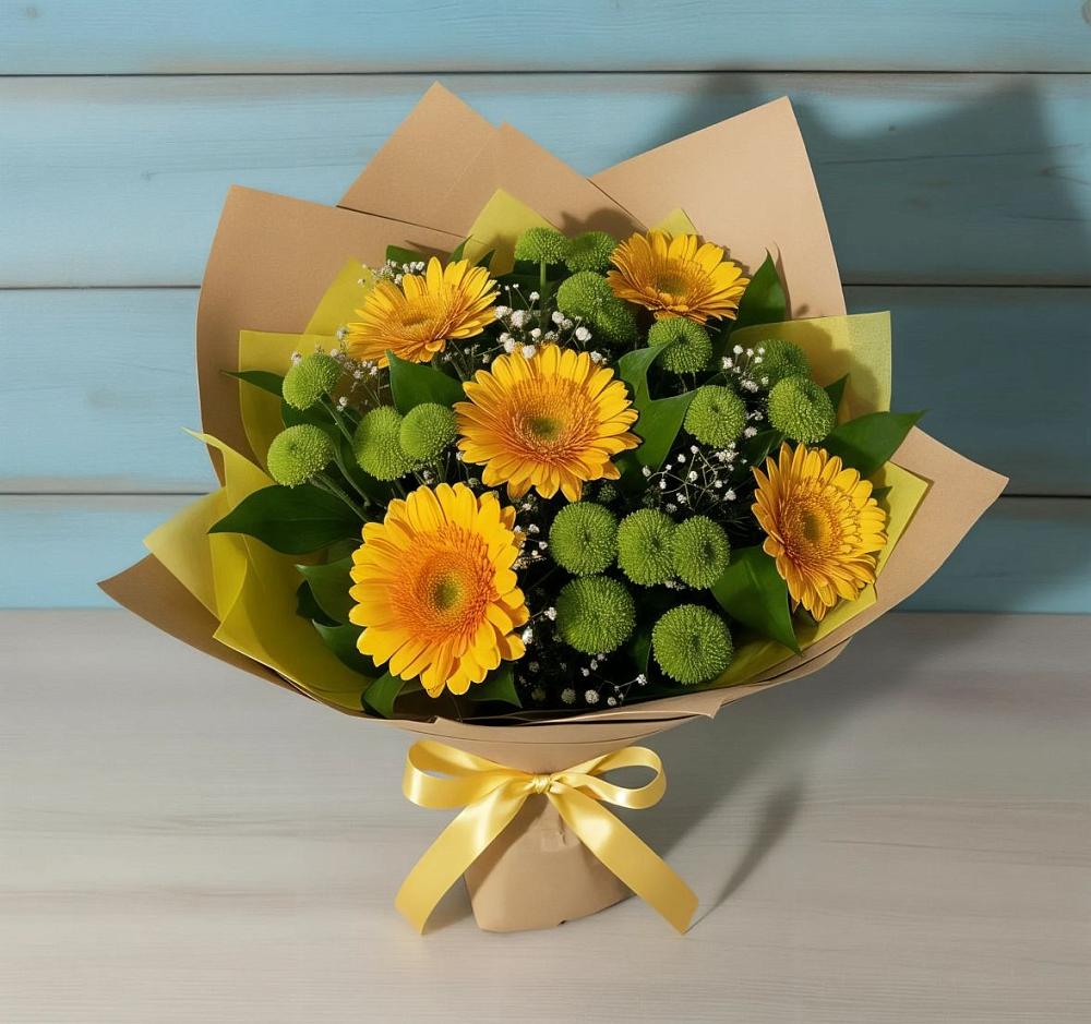 Букет цветов из: Герберы и Хризантемы в Курьяново