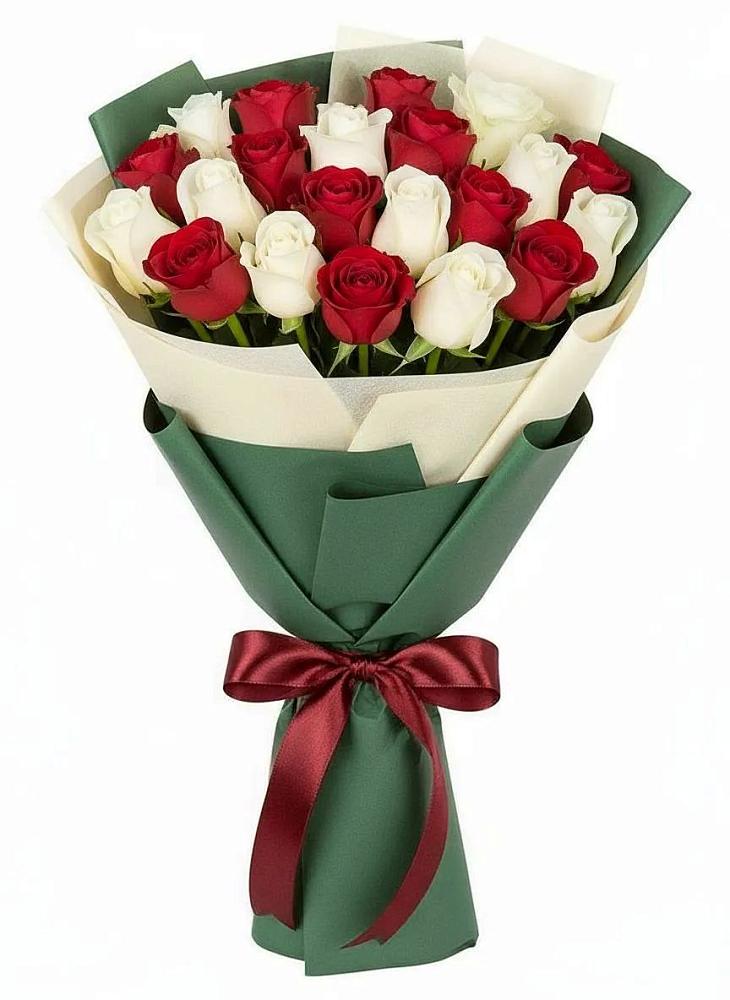 Букет Микс из красных и белых роз в Курьяново
