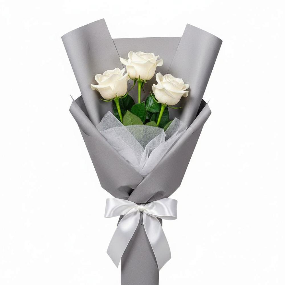 Букет 3 белые розы в Курьяново