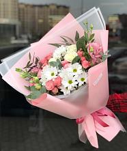 Букет цветов из:  Розы, Лизиантусы и Хризантемы в Курьяново