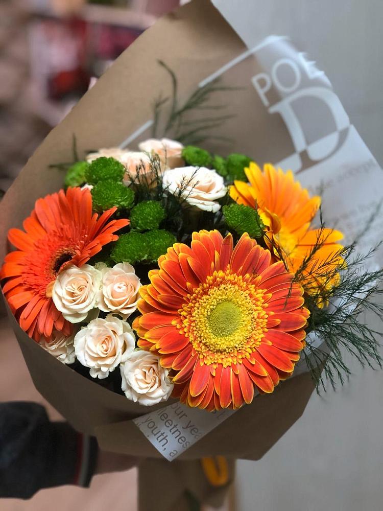 Букет цветов из: Герберы, Хризантемы и Розы в Курьяново
